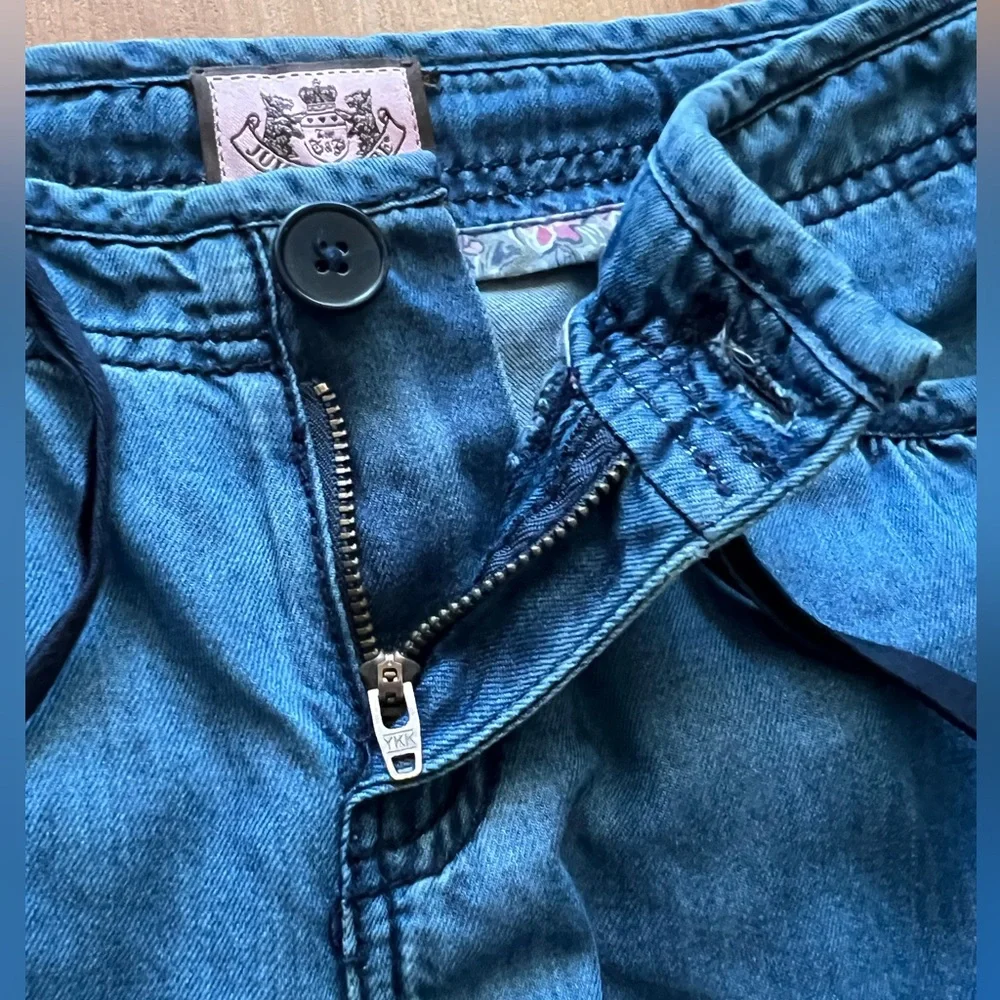 Juicy Couture Cargo Pants Blue Lyocell Cotton Blend Low Rise Roll Tab Hem Size M